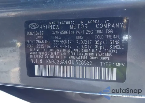 2017 Hyundai Tucson Se из США, поврежденный, VIN KM8J33A4XHU528532